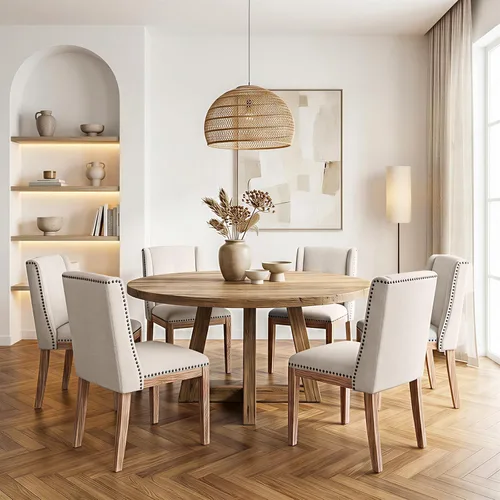 Miniatura 22 de MALOL Juego de 2 sillas de comedor, sillas laterales de cocina tapizadas de tela con patas de madera para uso en cocina y restaurante, color beige