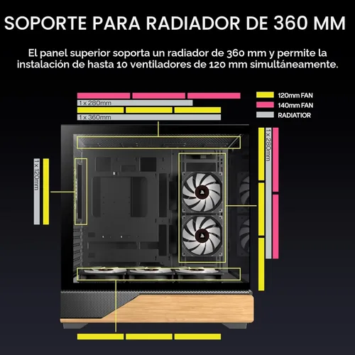 Miniatura 5 de KEDIERS ATX - Carcasa de PC de media torre, 5 ventiladores ARGB PWM de 4.724 in preinstalados, paneles de madera de nogal impreso, vidrio templado