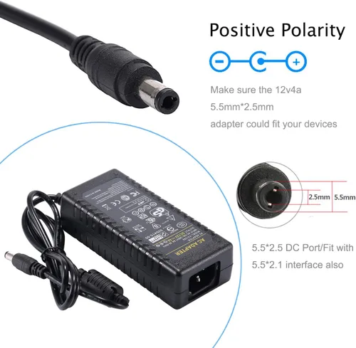 Miniatura 2 de COOLM Adaptador de fuente de alimentación 12V 4A Transformador AC 100-240V a DC 12V 4Amp 48W Adaptador 0.217x0.098 in Jack para cámara CCTV Luz
