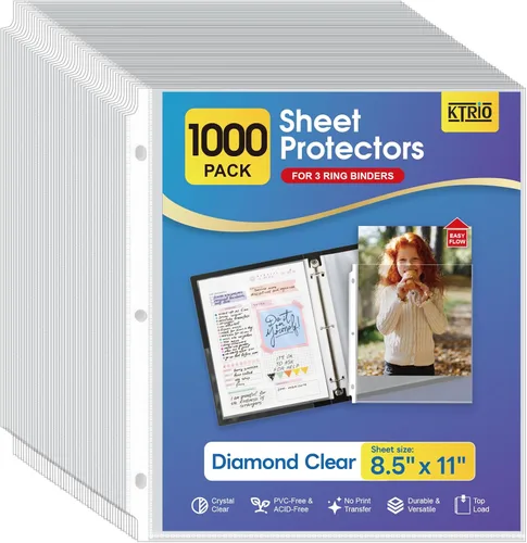 Miniatura 9 de KTRIO - Protectores de hojas transparentes de 8.5 x 11 pulgadas para carpetas de 3 anillos; protectores de plástico con abertura en la parte