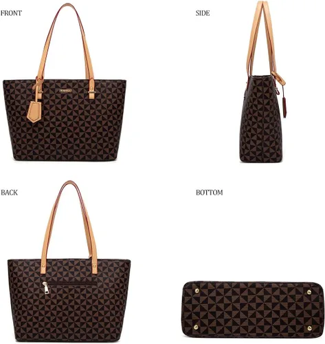 Miniatura 32 de Juego de 4 bolsas modernos para mujer de cuero sintético: bolso tote, bolso de hombro, bolso de mano y cartera.