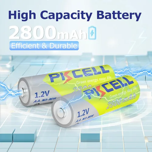 Miniatura 2 de PKCELL Baterías AA recargables, 1.2 V 2800 mAh NiMH de baja autodescarga, doble A, batería de alta capacidad y precargada para luz solar al aire