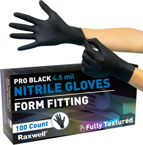Raxwell Guantes negros de nitrilo | Guantes negros desechables sin látex 4.5 mil sin polvo, guantes seguros para alimentos, guantes de cocina