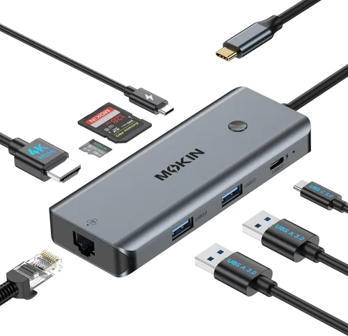 Hub USB C para MacBook Pro/Air, Mac Dongle con 3 puertos USB, USB C a HDMI, USB C a RJ45 Ethernet, MOKiN 8 en 1 USB C a HDMI, carga PD de 100 W,