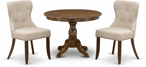 Miniatura 15 de East West Furniture HBSI3-ABK-48 - Juego de muebles de comedor de 3 piezas que contiene una mesa de comedor redonda con pedestal y 2 sillas