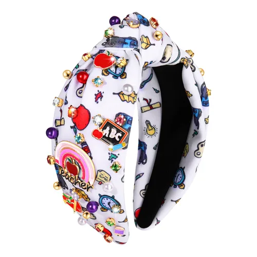 Miniatura 10 de Diadema deportiva de béisbol con cuentas blancas para mujeres, profesores, abalorio de béisbol con cuentas adornadas, diadema elegante y elegante