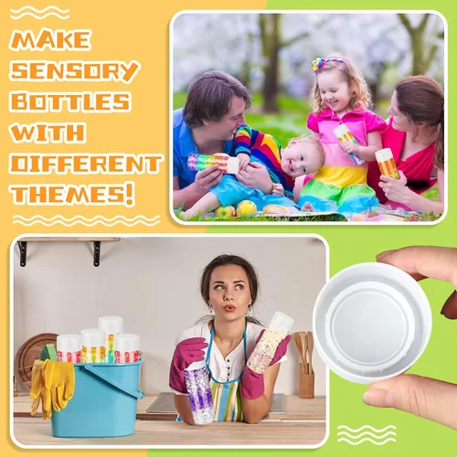 Miniatura 6 de Hoolerry 16 botellas sensoriales de plástico vacías con tapas, botellas de agua sensoriales de plástico transparente reutilizables para Blanco