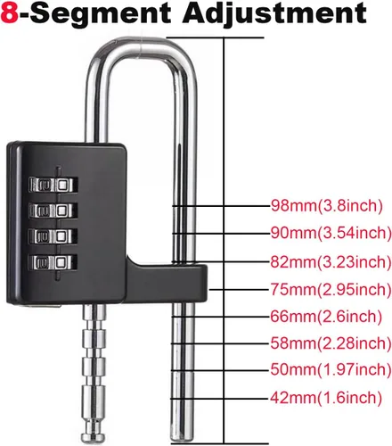 Miniatura 3 de Candado en forma de U de acero inoxidable, cerradura de combinación con grillete largo ajustable para exteriores, escuela, gimnasio, taquillas