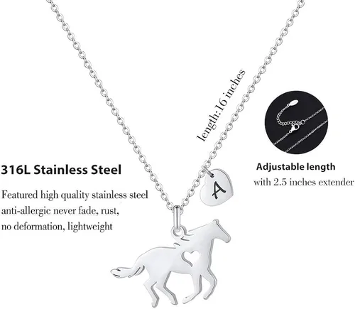 Miniatura 4 de Valentines Day Gifts for Her Girls Horse Gifts for Girls Stainless Steel Horse Necklace Dainty Heart 26 Initial Necklace Valentines Necklace