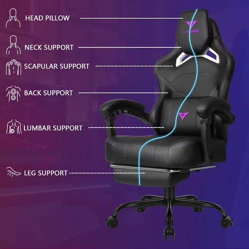 Miniatura 5 de Waleaf Silla de juegos grande y alta para adultos con reposapiés, capacidad de peso de 400 libras, sillas de videojuegos para oficina, silla