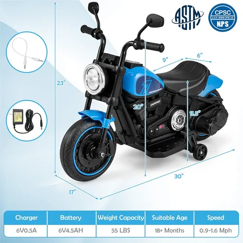 Miniatura 7 de Honey Joy Motocicleta de Montar, Motocicleta para Niños de 6 V con Luz LED, Música, Pedal de Pie, Adelante/Atrás, Arranque Suave, Motocicleta