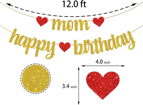 Miniatura 2 de Cartel de feliz cumpleaños con texto en inglés "Mom Happy Birthday", decoraciones para fiesta de cumpleaños de las mujeres, suministros de fiesta