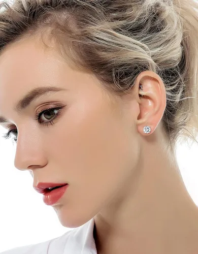 Miniatura 4 de Tornito Juego de 7 pares de aretes de acero inoxidable de 0.71oz, redondos, circonita cúbica, para hombres y mujeres, 0.079in, tono oro rosa