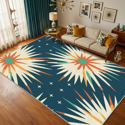 Miniatura 13 de Alfombra retro de los años 70, lavable de 6 x 9 pies para sala de estar, alfombra de interior con patrón de vórtice abstracto, decoración retro