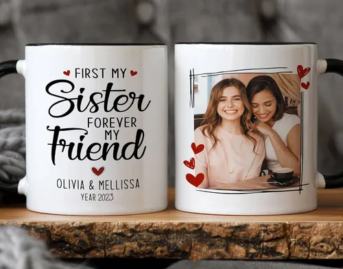 Taza personalizada para hermana con foto y nombre, taza de café de 11 onzas y 15 onzas