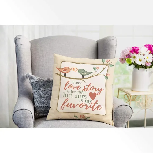 Miniatura 4 de EKOBLA Lover Bird - Funda de almohada con texto en inglés "Every Love Story is Beautiful But Ours is My Favorite Valentine", funda de cojín cuadrada