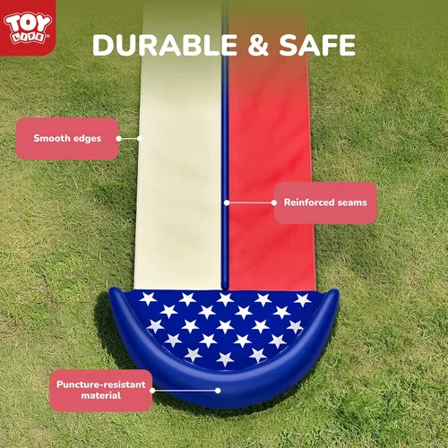 Miniatura 5 de TOY Life Toboganes acuáticos gigantes de bandera estadounidense para niños, tobogán acuático de 20 pies, patio trasero con 2 tablas de bodyboard, 2