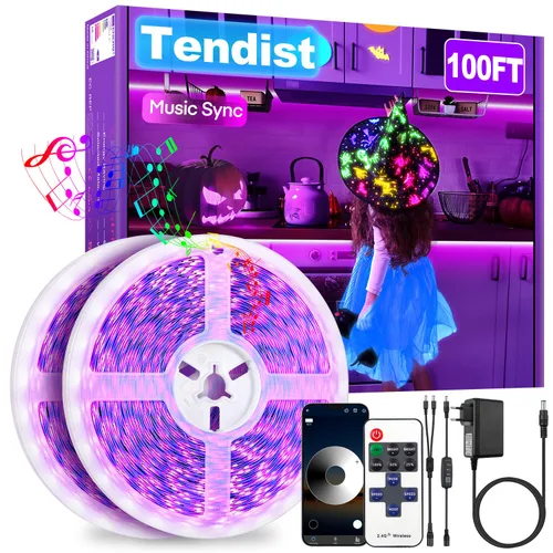 Miniatura 8 de Tira de luz LED negra de 132 pies, control de aplicación, luz negra para fiesta brillante con control remoto, tira adhesiva de luz negra de neón
