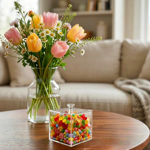 Miniatura 4 de Restaurantware Clear Tek - Caja de dulces de 3.9 x 3.9 x 3.9 pulgadas, 1 vitrina cuadrada, con tapa desmontable, almacena joyas de dulces o chicle