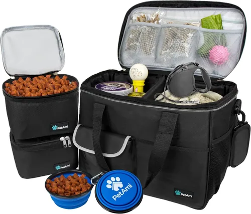 Miniatura 14 de PetAmi Bolsa de viaje para perros, organizador de bolsas de viaje para mascotas, bolsa de viaje de comida para perros con contenedor de comida