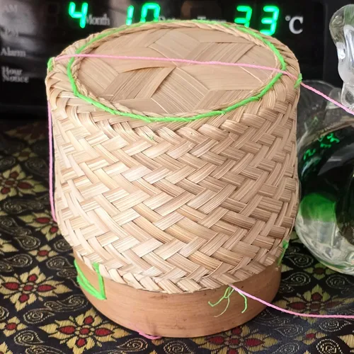 Miniatura 9 de Cesta de arroz pegajosa Contenedor pequeño Kratip Tazón para servir tailandés Arroz de bambú Tailandés Laos Tejido Tradicional Wickerwork Servir