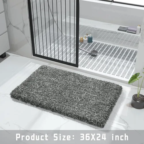 Miniatura 6 de Yimobra Alfombras de baño antideslizantes lavables 36x24, alfombras de baño ultra suaves y absorbentes de agua, alfombra de ducha de felpa para Gris