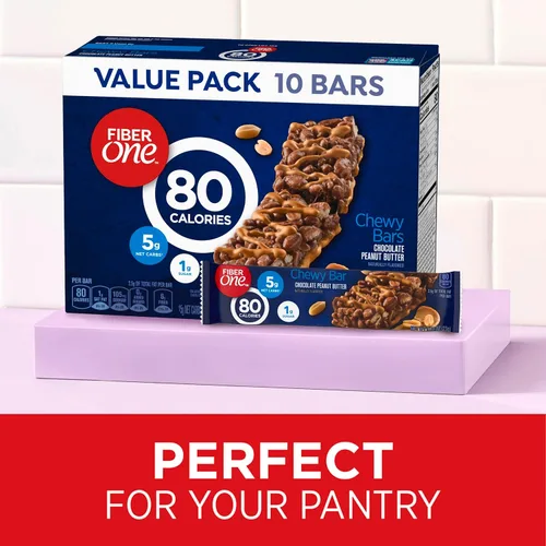 Miniatura 4 de Fiber One Barras masticables de 80 calorías, mantequilla de maní de chocolate, paquete económico, 10 unidades, 8.2 onzas
