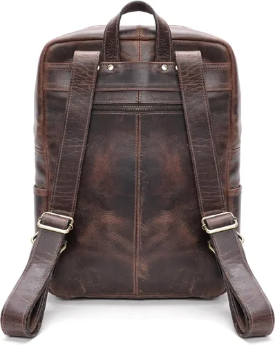 Miniatura 8 de Mochila de cuero hecha a mano para hombres y mujeres, bolsa para laptop de 15.6 pulgadas, cuero genuino, estilo retro, casual, para universidades