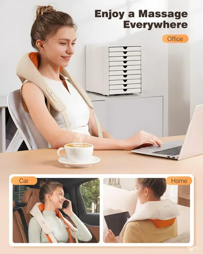 Miniatura 6 de KNQZE Masajeador de cuello y hombros con calor, regalo del día del padre, masajeador inalámbrico de espalda y cuello, calentamiento de grafeno