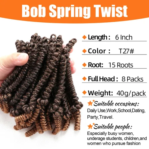 Miniatura 2 de 8 paquetes de cabello corto Bob Spring Twist de ganchillo para niños de 6 pulgadas, cabello de ganchillo pretrenzado estilo Passion Twist para T27#