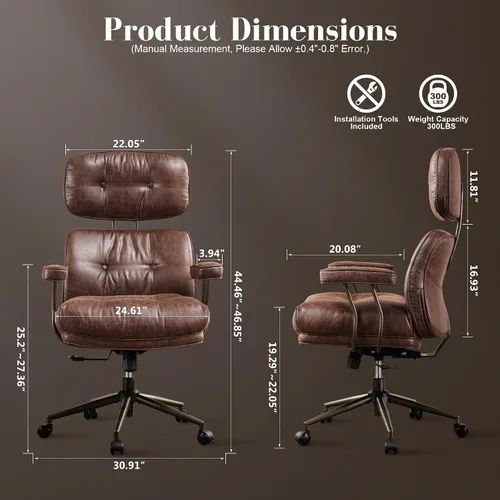 Miniatura 2 de Silla ergonómica de escritorio de oficina en casa, silla giratoria de 360° con inclinación y altura ajustable con cojín grueso y reposabrazos
