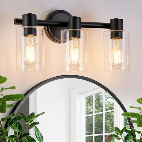 Miniatura 14 de Apliques de Pared de Baño de 2 Luces con Cristal Transparente, Luces de Pared de Baño Sobre Espejo, Luces de Tocador Cromadas con Base E26 Cromo