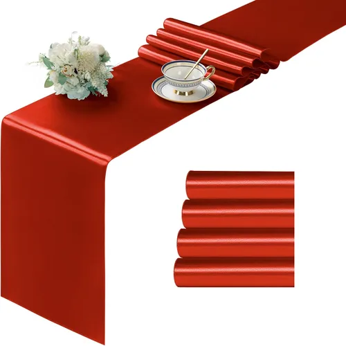 Miniatura 24 de Manyshofu 24 Piezas Caminos de Mesa de Satén Plateado – Tamaño Largo de 12 x 108 Pulgadas, Decoración de Camino de Mesa para Fiestas Brillante