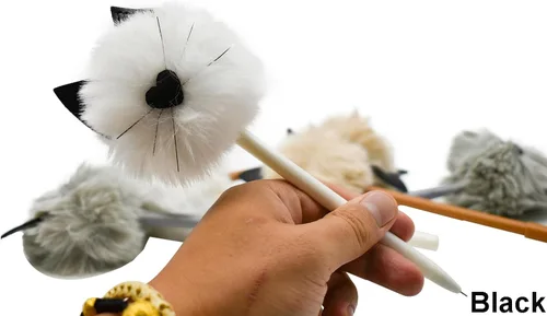 Miniatura 5 de Maydahui 6 bolígrafos de gel de peluche con forma de gato con pompón de piel esponjosa, con 12 recambios de bolígrafo, tinta negra para oficina