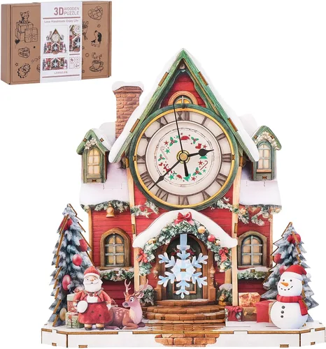 Rompecabezas 3D para adultos, kit de reloj de madera de casa de Navidad con péndulo, manualidades de madera para decoración del hogar, rompecabezas