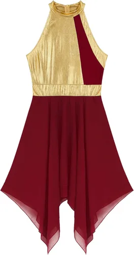 Miniatura 5 de easyforever Vestido de baile sin mangas con bloques de color para mujer, alabanza litúrgica, ropa de baile lírico, vestido de bata de adoración