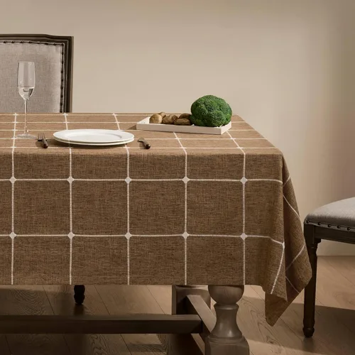 Miniatura 10 de ZeeMart - Mantel de mesa con diseño de cuadrícula boho y borlas (blanco roto, 132 cm x 132 cm), mantel de gran peso de lino a cuadros bordado