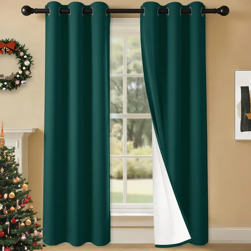 Miniatura 63 de 2 paneles de cortinas 100% opacas, cortinas ligeras con aislamiento térmico con ojales para dormitorio, sala de estar, tratamiento de ventana