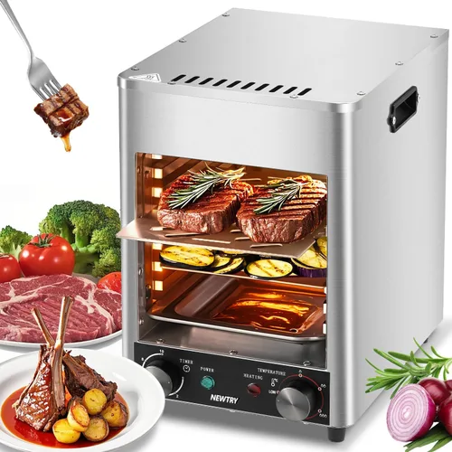 NEWTRY Asador eléctrico de carne de 1700 W, parrilla de carne para interiores, parrilla automática para ahumar carne asada, tiempo sin gas,