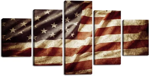 Miniatura 36 de Arte de pared de concepto patriótico, pintura de bandera estadounidense y británica, lienzo de estrellas y rayas, 5 paneles, arte moderno americano