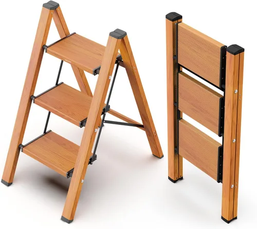 WOA WOA Escalera de 3 escalones, taburete plegable, escalera ligera de aluminio para armario de cocina del hogar, pedales antideslizantes, facilidad