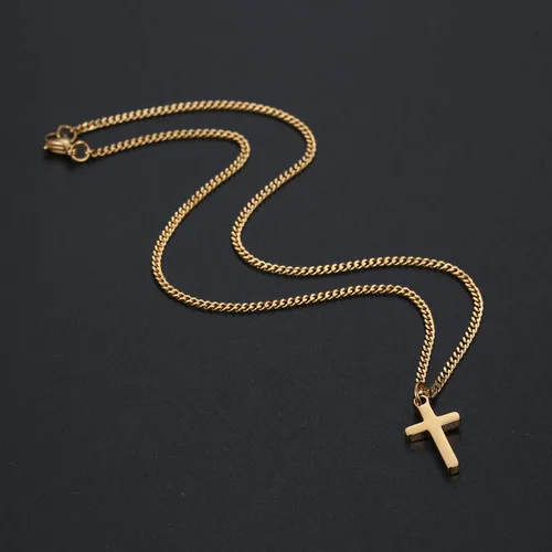 Miniatura 5 de Joxevyia Collar de cruz para niño, acero inoxidable chapado en oro de 14 quilates, colgante de cruz pequeña con cadena cubana, joyería de fe simple