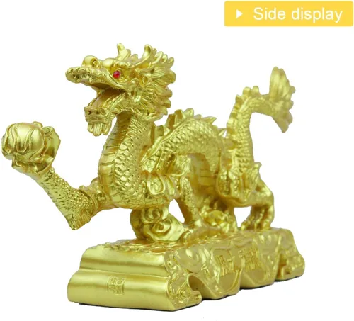 Miniatura 6 de Estatua y figuras y esculturas y coleccionables de oro chino del dragón del feng Shui para la suerte y el éxito