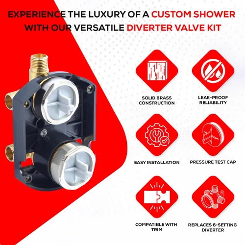 Miniatura 2 de R22000 - Válvula universal con desviador integrado - Cuerpo de latón, kit de válvula de desviador integrado de ducha personalizada, ajuste de 3 o 6