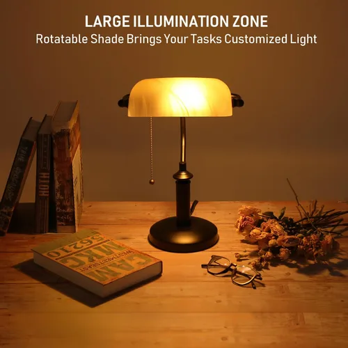 Miniatura 4 de TORCHSTAR Lámpara de escritorio de banqueros de vidrio amarillo pálido, lámparas de escritorio antiguas con textura única, lámpara de biblioteca