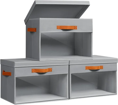 Miniatura 13 de Homsorout Contenedores de almacenamiento grandes con tapas, paquete de 3 organizadores decorativos plegables con ventanas y asas transparentes