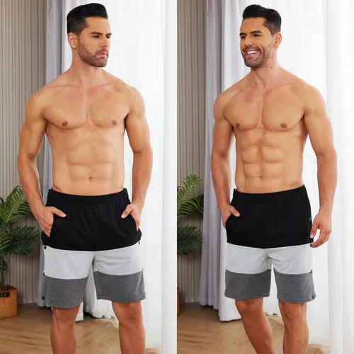 Miniatura 3 de Deyeek Pantalones cortos para hombre con bolsillos para recuperación poscirugía, bloque de color, algodón