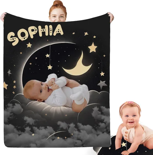 Miniatura 24 de Artsadd Manta facial personalizada de princesa para niñas, personalizada con cara de niños, manta personalizada para niños, nombre de foto de bebé