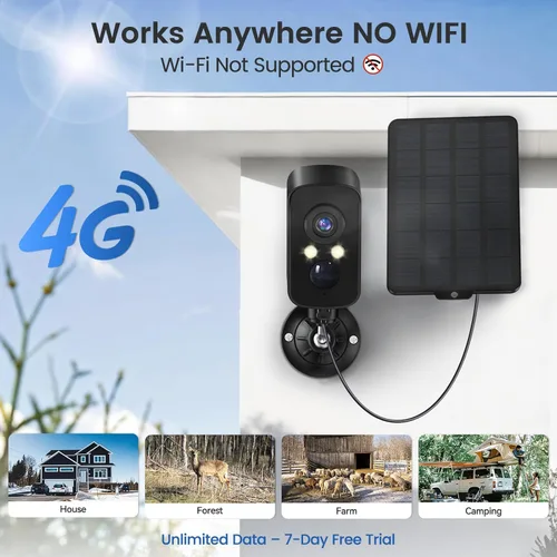 Miniatura 3 de Cámara de seguridad celular 4G LTE inalámbrica para exteriores, magnética, no necesita WiFi, panorámica de 300°, alimentada por energía solar