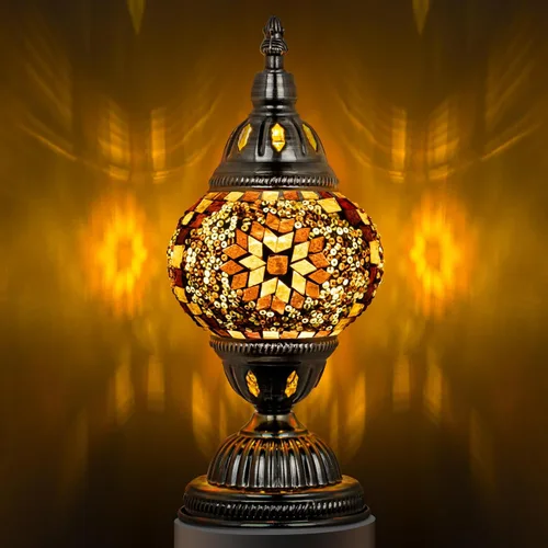 Miniatura 8 de Marrakech Lámpara de vidrieras marroquíes con estilo Tiffany, lámparas de mosaico turco hechas a mano con base de bronce, incluye bombilla LED